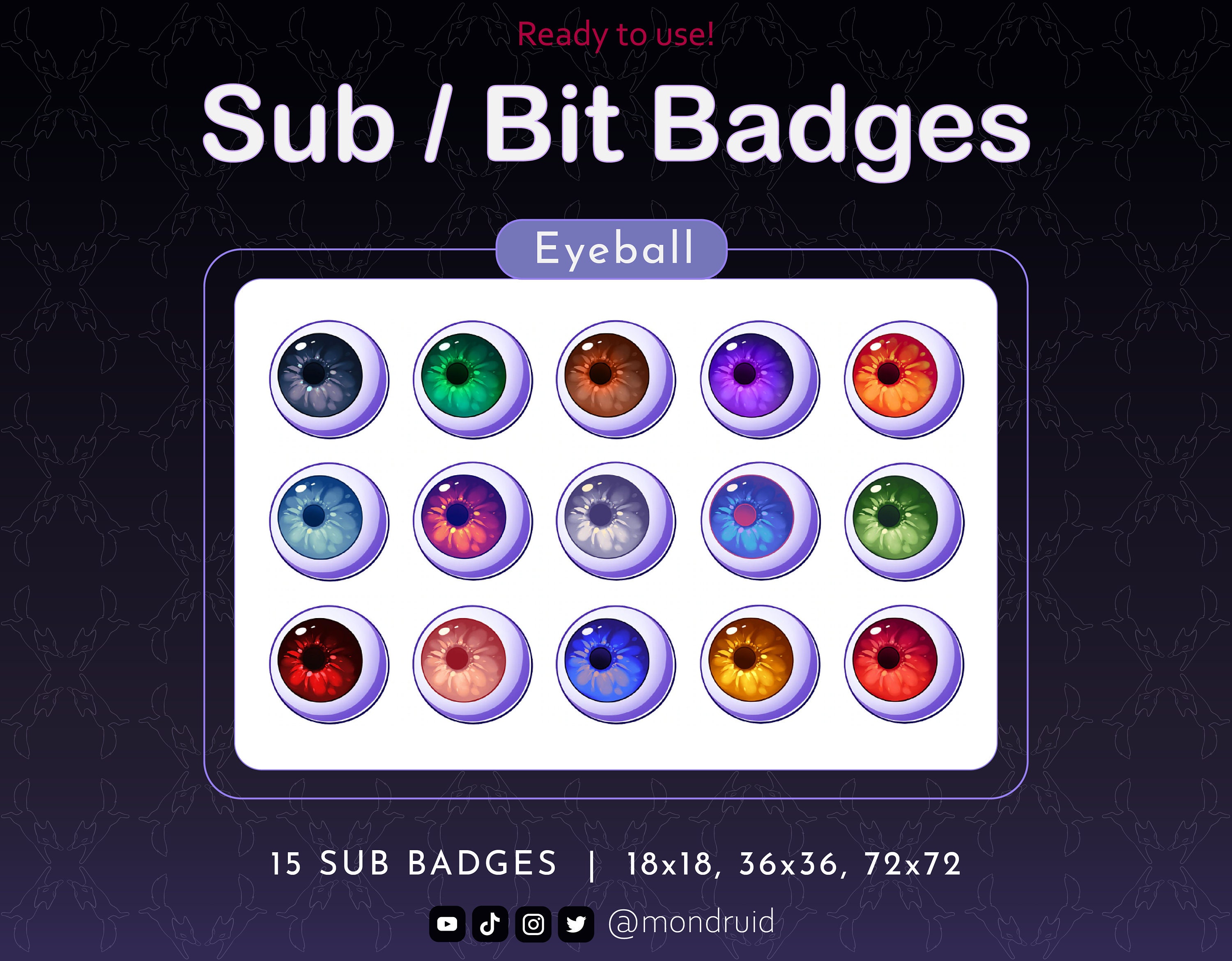 15 Sub & Bit Badges | Eyeball | Twitch | Youtube | Discord | Streamer Resources | Spooky Creppy