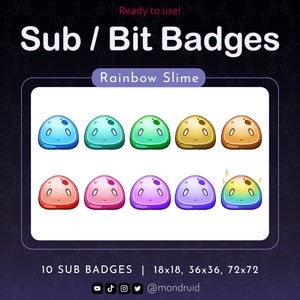10 odznak za subskrypcje i bity | Tęczowy Szlam | Trzęś | Youtube | Niezgoda | Grafika streamera | Śliczny Szlam