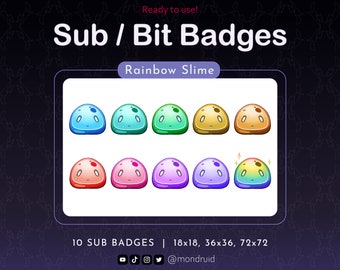10 Sub & Bit Badges | Rainbow Slime | Twitch | Youtube | Discord | Streamer Resources | Cute Slime