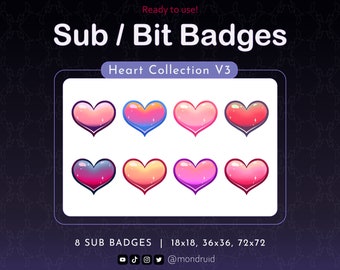 Sub & Bit Badges | Heart Collection V3 | Twitch | Youtube | Discord | Streamer Resources | Cute hearts | 8