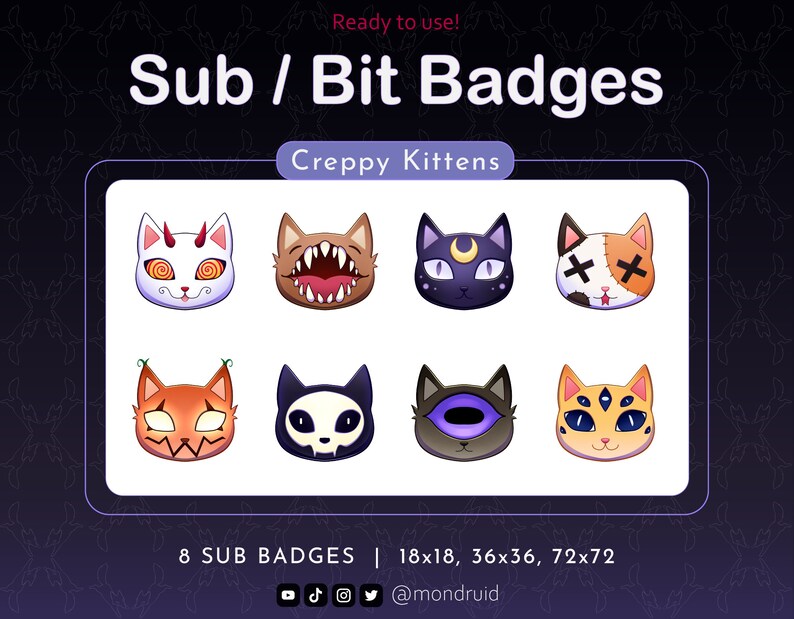 8 Sub & Bit Badges Creppy Kittens Twitch Youtube Discord Streamer