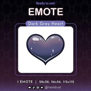 EMOTE | Dark Gray Heart | Twitch | Youtube | Discord | Streamer Resources | Streaming | Goth Heart | Dark