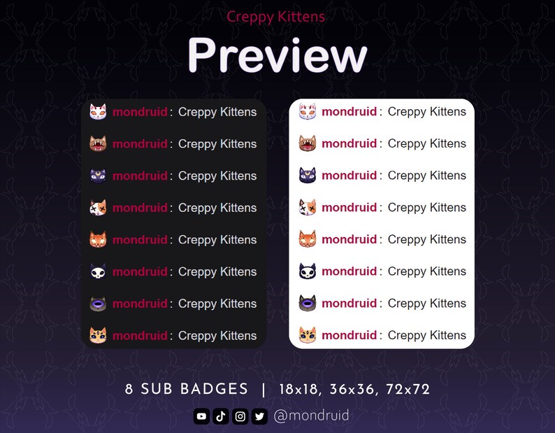 8 Sub & Bit Badges Creppy Kittens Twitch Youtube Discord Streamer