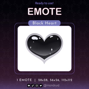 EMOTE | Black Heart | Twitch | Youtube | Discord | Streamer Resources | Streaming | Goth Dark | Alternative Spooky
