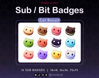 12 Sub & Bit Badges | Cat Biscuits | Twitch | Youtube | Discord | Streamer Resources | Cute Kitty | Buns Sweet Dessert
