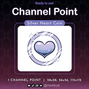 CHANNEL POINT | Silver/White Heart Coin | Emote | Twitch | Youtube | Discord | Streamer Resources | Cute Kawaii
