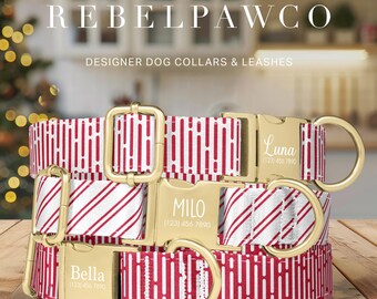 Personalized Christmas Dog Collars, Custom Dog Collar Engraved, Adjustable Collar, Metal Buckle with Name, Christmas Dog Gift, HC205