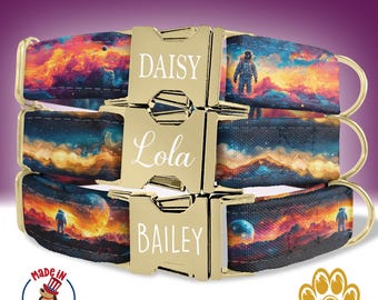 Dog Collar Space, Dog Collar Stars, Outer Space Dog Collar Engraved, Galaxy Dog Collar Personalized, Collar and Leash, Space Gifts, HC26