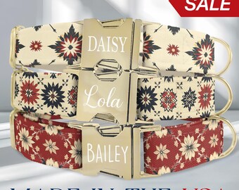 Aztec Dog Collar, Western Cowboy Dog Collar Personalized, Custom Cowgirl Dog Collar, Metal Buckle, Engraved Pet Name, Dog Collar Leash, HC43