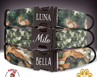 Camo Dog Collar, Digital Camo Dog Collar Personalized, Custom Camoflauge Dog Collar, Metal Buckle, Engraved Pet Name, Dog Collar Leash, HC44