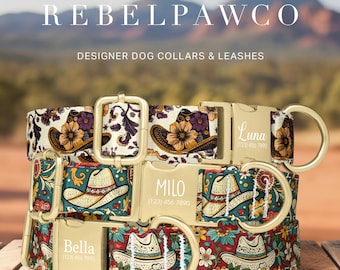 Cowgirl Dog Collar, Western Dog Collar, Personalized Dog Collar with Name, Floral Dog Collar, Cute Dog Collar, Leash Set, Country Dog, HC171
