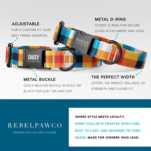 Plaid dog collar designed with durable hardware and a comfortable adjustable fit for daily use. The bright color palette combines orange, blue, and yellow tones in a bold pattern, creating a colorful dog collar that feels lively and expressive while remaining practical.