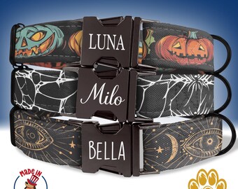 Spooky Halloween Dog Collars, Spiderweb Pet Collar, Pumpkin Leash, Witchy All-Seeing Eye, Jack-O'-Lantern Leash, Personalized Dog Collar HC2