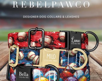 Baseball Dog Collar with Engraving Personalized, Custom Sports Dog Collar, Matching Leashes, HC245