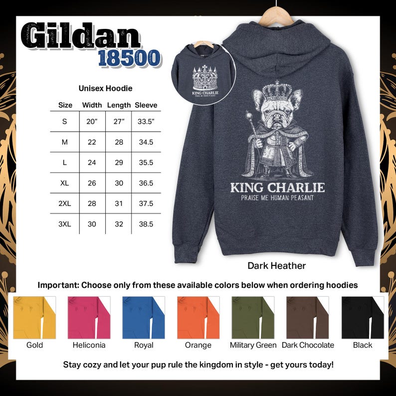 Frenchie TShirt with a commanding French Bulldog dressed as royalty. Funny dog shirt, ideal dog lover gift, perfect for Frenchie mom shirt, blends humor and style.