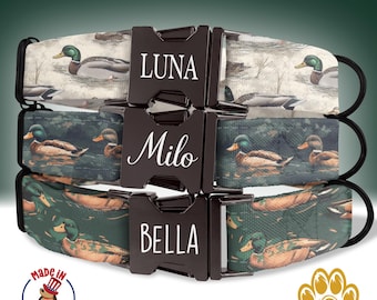 Dog Collar Hunting Personalized, Duck Dog Collar with Name, Custom Duck Print Dog Collar, Collar Leash Set, Duck Hunting Gift, HC28