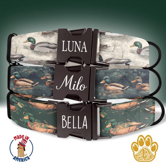 Dog Collar Hunting Personalized, Duck Dog Collar with Name, Custom Duck Print Dog Collar, Collar Leash Set, Duck Hunting Gift, HC28