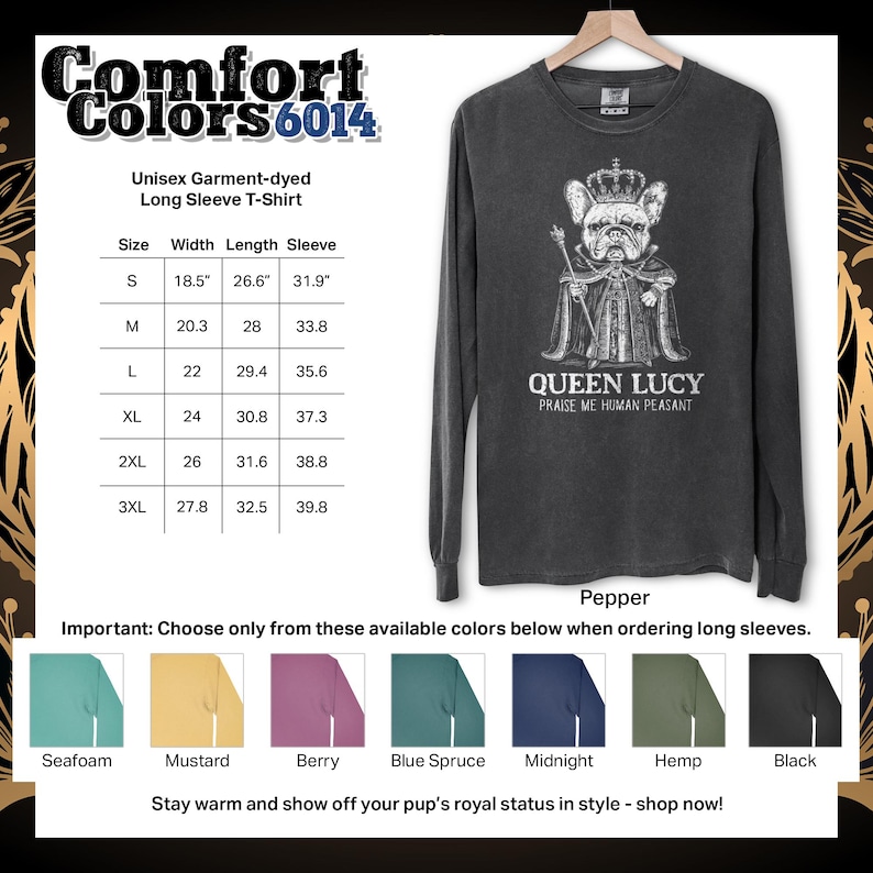 Custom Gift for Dog Lover with a funny Frenchie as a king or queen. Great Frenchie sweatshirt, unique French Bulldog gift, adds humor to any dog mom t shirt collection.