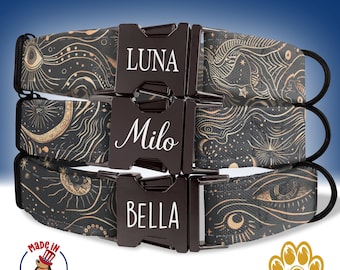 Dog Collar Boho Aesthetic for Halloween, Witchy Gifts for Pet Owner, Leash and Collar Set Dogs, Custom Pet Collar, Boho Mystical Eyes HC3