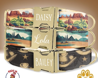 Western Dog Collar, Cowboy Dog Collar, Custom Engraved Dog Collar, Cowboy Dog Collar and Leash Set, Sheriff Dog Collar HC18