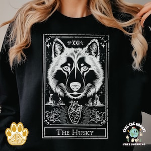 Husky Tarot Card Sweatshirt, Siberian Husky Sweater, Dog Sledding, Sled Dog, Oversized Hoodie, Crewneck Sweater, Husky Mom Shirt Unisex