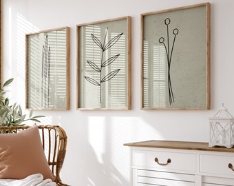 Sage Green Botanical Prints: Minimalist Line Art Set (Digital Download)