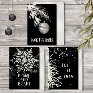 Black and White Christmas Cards, Printable Holiday Greetings, Elegant ...