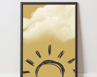 Impresión Boho Sun: Rayo de sol amarillo moderno de mediados de siglo (Descarga digital)