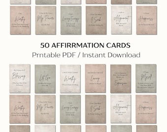50 Affirmation Cards: Self-Care, Confidence & Abundance (PDF Download, Printable Vintage Style)