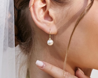 Natural Freshwater Pearl Earrings, High Heels Diamond Earrings, Sterling Silver Jewelry, Gift for Her, Wedding Earrings, Bridesmaid Gift