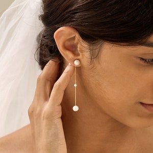 Runde Naturperlen Ohrringe, Goldperlen Tropfen Ohrringe, Minimalistische Perlen Ohrringe, Hochzeitsschmuck, Braut Ohrringe, Brautjungfer Geschenk