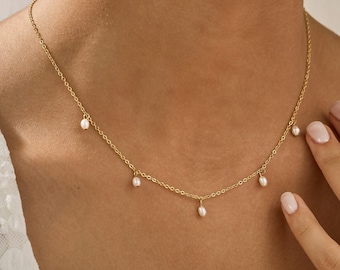 Collier goutte de perles minimaliste, collier de perles simple délicat pour tous les jours, collier de vraies perles naturelles, collier de demoiselle d'honneur, cadeau de Noël