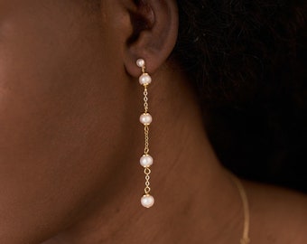 Round Natural Pearl Earrings, Gold Pearl Drop Earrings, Dainty Minimalist Pearl Earrings, Wedding Jewelry, Bridal Earrings, Bridesmaid Gift