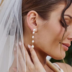 Pendientes de perlas hechos a mano, pendientes colgantes de múltiples perlas, joyas de boda, pendientes de novia, regalo de dama de honor, regalo para mujer
