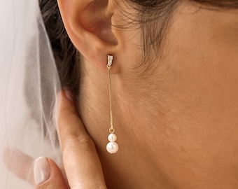 Orecchini pendenti con perle in argento sterling con diamante, delicati orecchini di perle d'acqua dolce, orecchini pendenti con diamanti, orecchini da sposa, regalo per lei