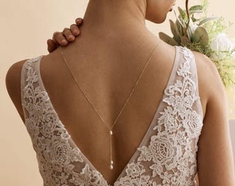 Handmade Pearl Backdrop Necklace, Back Necklace, Freshwater Pearl Jewelry, Bridal Necklace, Wedding Necklace, Women Necklace, Gift for Her