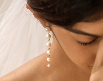 Multiple Freshwater Pearl Drop Earrings, Large To Small Pearl Earrings, Dainty Handmade Pearl Earrings, Bridal Earrings, Bridesmaid Gift