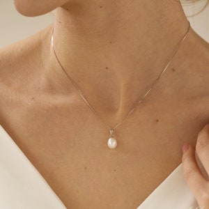 Sterlingzilveren druppelparelketting, zoetwaterparelketting, elegante parelketting, huwelijkssieraden, bruidsmeisje cadeau voor haar, voor zus