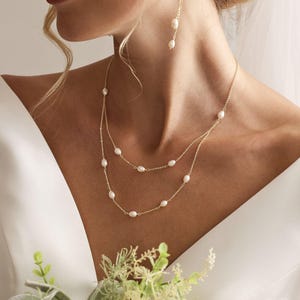 Mutiple Pearl Layered Necklace, Double Chain Pearl Necklace, Wedding Necklace, Bridal Jewelry, Bridesmaid Gift for Her, Mother&#39;s Day Gift
