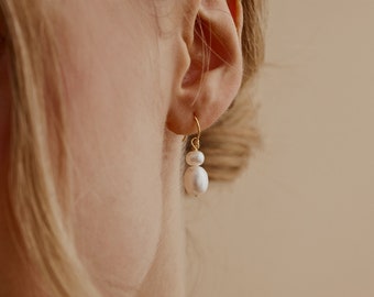Dainty Pearl Drop Earrings, Daily Gold Earrings, Real Freshwater Pearl Earrings, Wedding Earrings, Bridal Jewelry, Bridesmaid Gift
