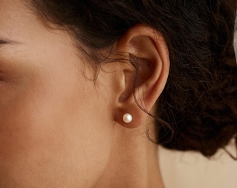 Minimalist Perle Ohrstecker, Sterling Silber Süßwasser Perle Ohrstecker, Braut Ohrringe, Hochzeitsschmuck, Brautjungfer Geschenk für Sie
