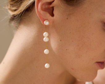 Freshwater Pearl Drop Earrings, Dainty Dangle Pearl Earrings, Long Pearl Earrings, Bridal Earrings, Wedding Jewelry, Bridesmaid Gift