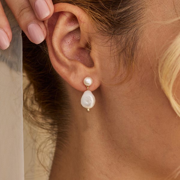 Minimalist Freshwater Pearl Earrings, Baroque Pearl Drop Earrings, Wedding Jewelry, Bridesmaid Gift, Anniversary Gift, Mothers Gifts for Mom