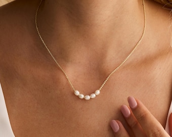 Multiple Freshwater Pearls Necklace, Dainty Pearl Necklace, Minimalist Necklace, Wedding Jewelry, Mom Gift for Her, Bridesmaid Gift