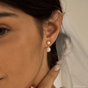 Boucles d'oreilles minimalistes en perles d'eau douce, boucles d'oreilles pendantes en perles, clous d'oreilles en perles d'or, boucles d'oreilles de mariage, boucles d'oreilles de mariée, cadeau de demoiselle d'honneur image 7