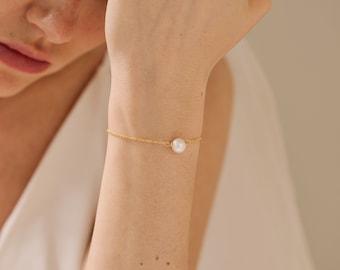 Pulsera de una sola perla, pulsera de perlas para novias, pulsera de perlas de agua dulce, pulsera para uso diario, regalo de cumpleaños para ella, pulsera para mujer