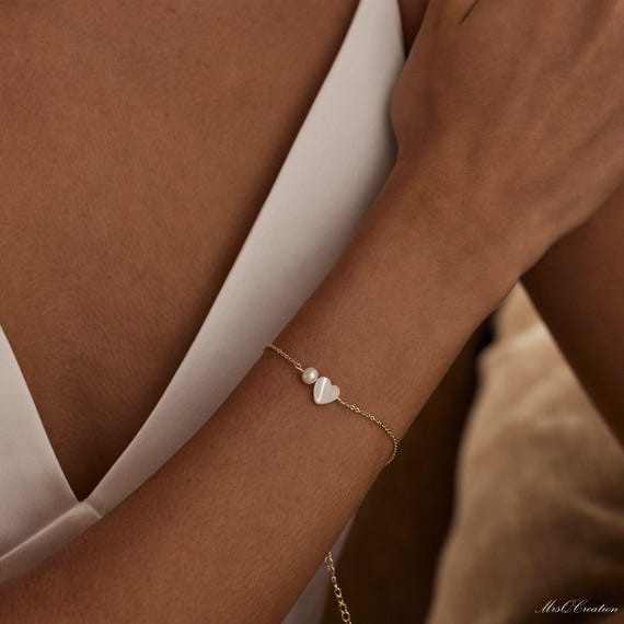 Bracciale cuore in madreperla oro - Italia