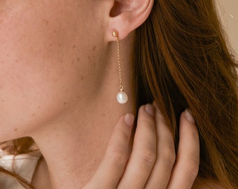 Gold Pearl Drop Earrings, Natural Freshwater Pearl Earrings, Wedding Earrings, Bridal Earrings, Bridesmaid Gift, Christmas Gift for Her
