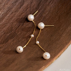Round Natural Pearl Earrings, Gold Pearl Drop Earrings, Dainty Minimalist Pearl Earrings, Wedding Jewelry, Bridal Earrings, Bridesmaid Gift image 6