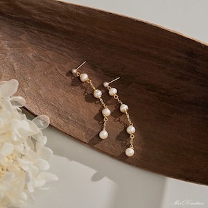 Round Natural Pearl Earrings, Gold Pearl Drop Earrings, Dainty Minimalist Pearl Earrings, Wedding Jewelry, Bridal Earrings, Bridesmaid Gift image 3